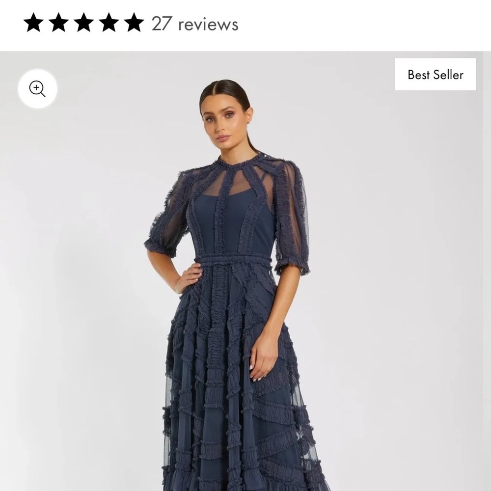 Mac Duggal Elegant Navy Textured Midi Dress - Picture 2 of 11